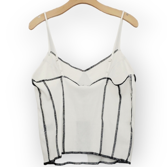 True Religion Contrast Exposed Seam Ribbed Strappy Corset Tee🆕️✨ XL Black White - Picture 5 of 9